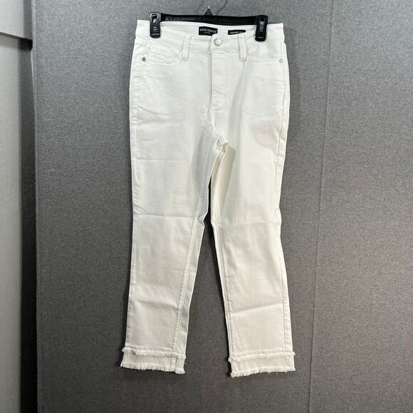 Susan Graver Straight Leg Jean with Frayed Hem White, Size 8 - Picture 1 of 10